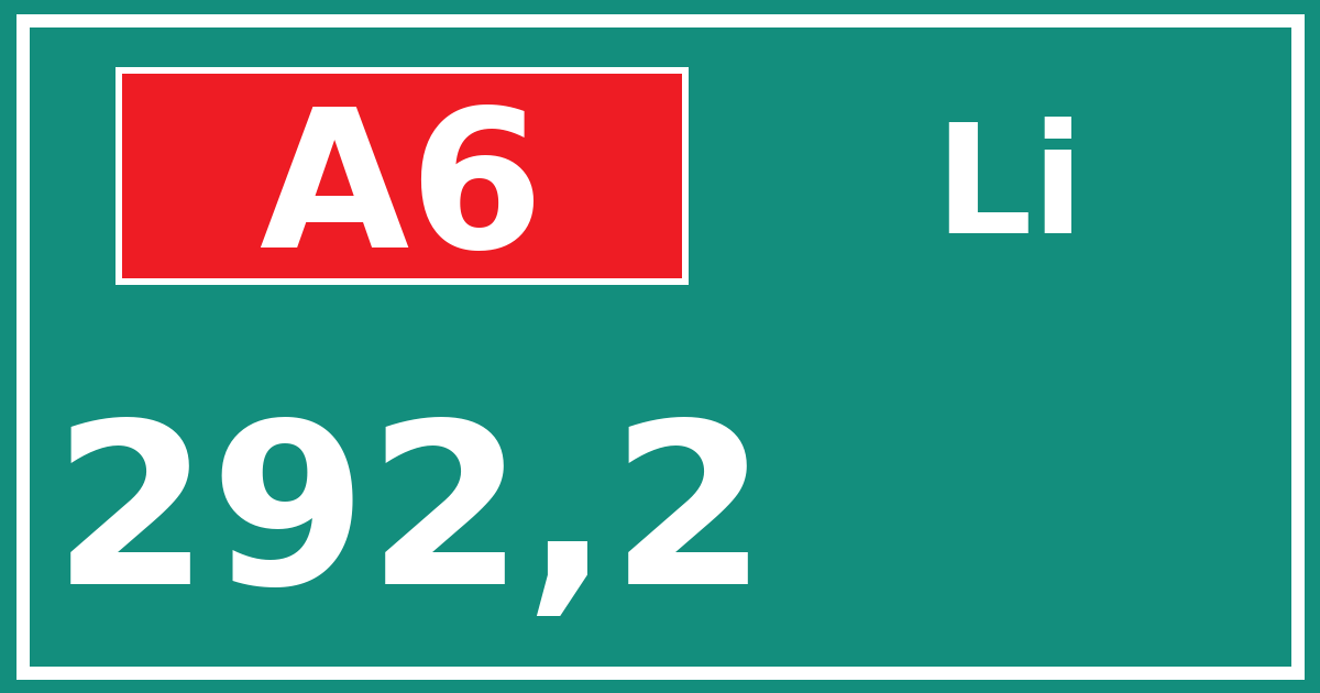 Hectometerbord A6 292,2 zijde Li