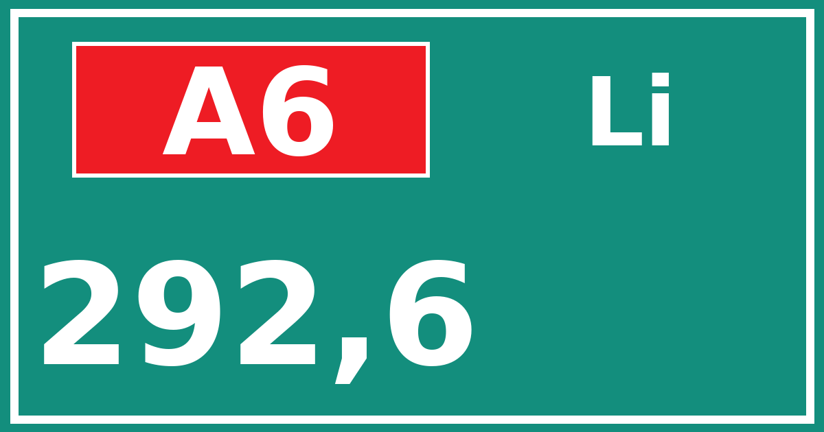 Hectometerbord A6 292,6 zijde Li