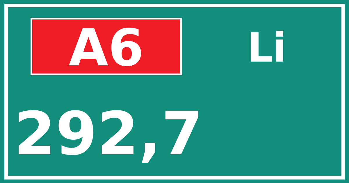 Hectometerbord A6 292,7 zijde Li