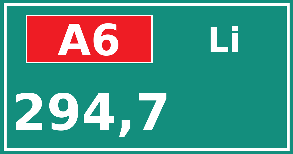 Hectometerbord A6 294,7 zijde Li