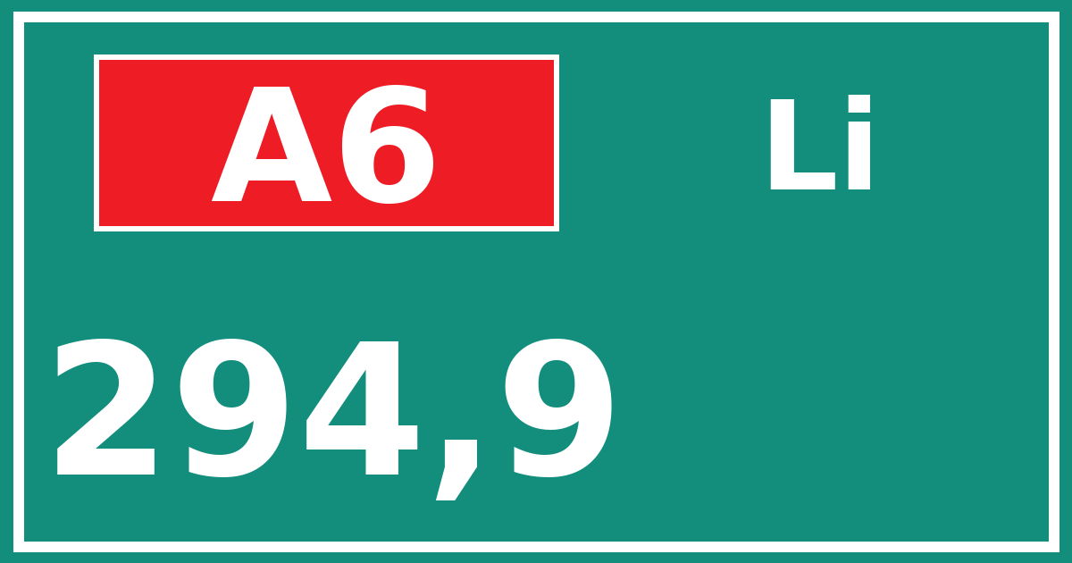 Hectometerbord A6 294,9 zijde Li