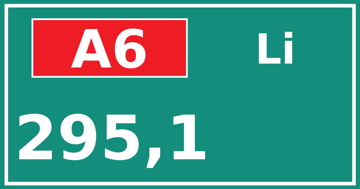 Hectometerbord A6 295,1 zijde Li
