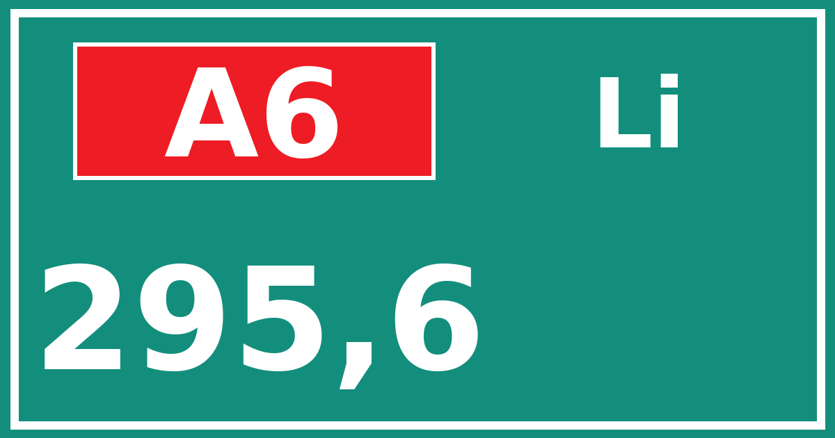 Hectometerbord A6 295,6 zijde Li
