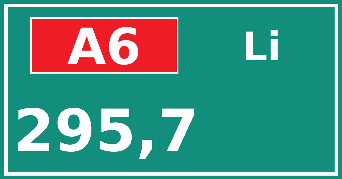 Hectometerbord A6 295,7 zijde Li