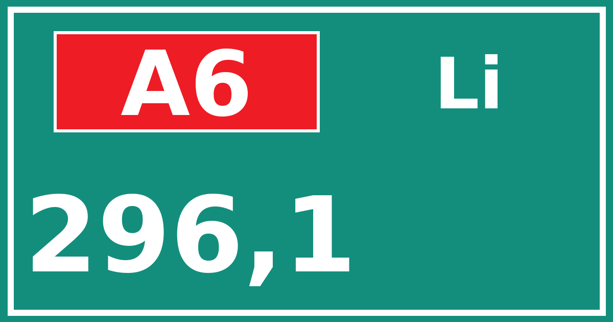Hectometerbord A6 296,1 zijde Li