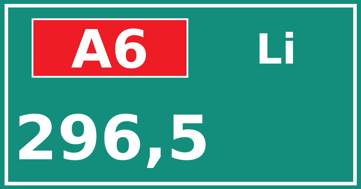 Hectometerbord A6 296,5 zijde Li