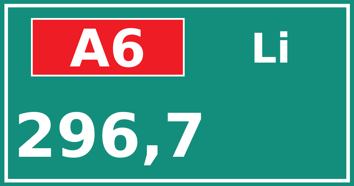 Hectometerbord A6 296,7 zijde Li