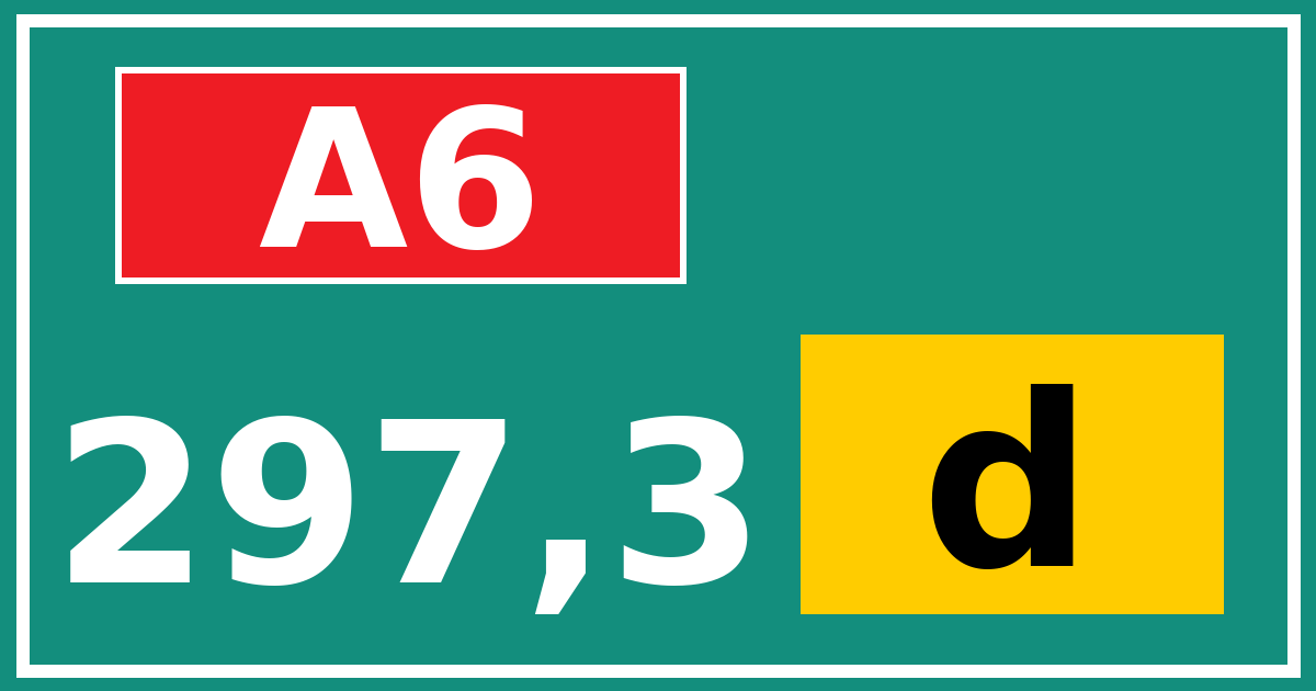 Hectometerbord A6 297,3 letter d