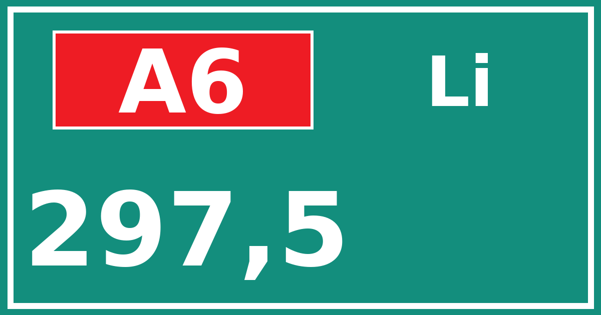Hectometerbord A6 297,5 zijde Li