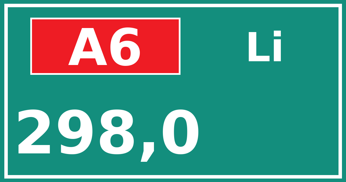 Hectometerbord A6 298,0 zijde Li