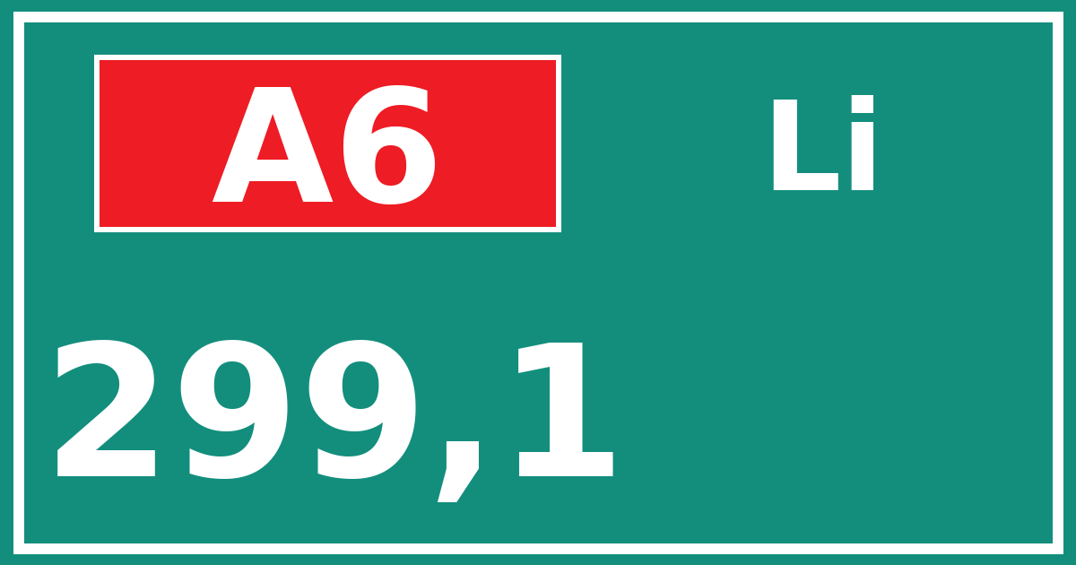 Hectometerbord A6 299,1 zijde Li