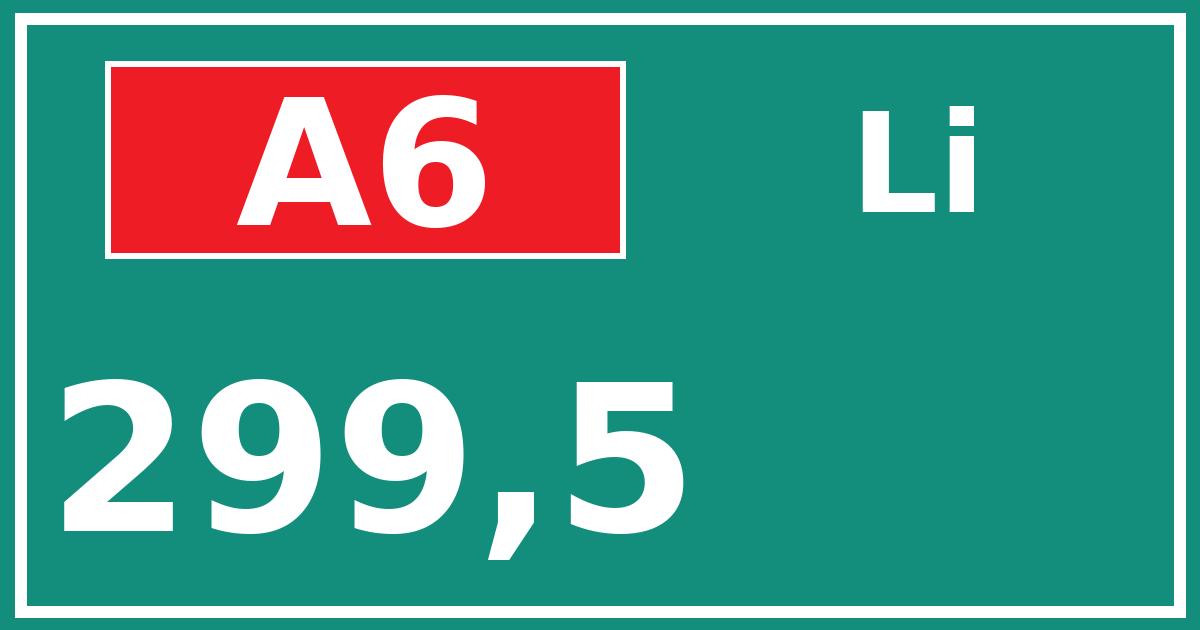 Hectometerbord A6 299,5 zijde Li