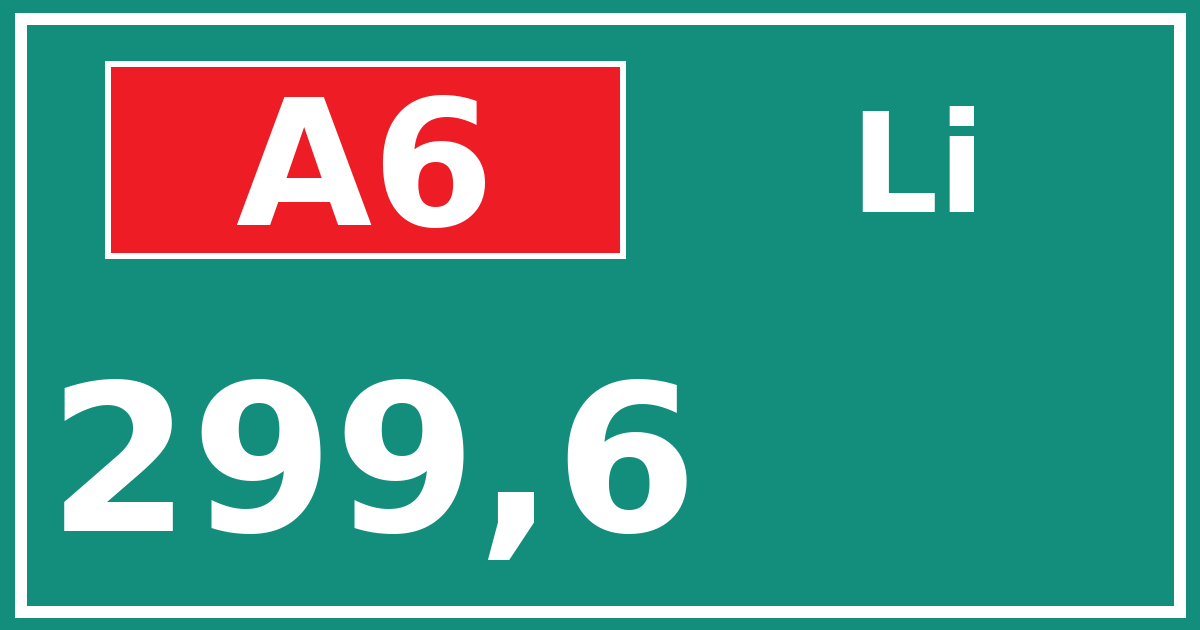 Hectometerbord A6 299,6 zijde Li