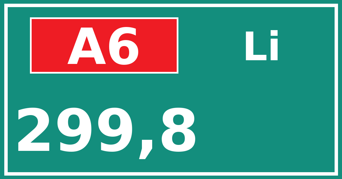 Hectometerbord A6 299,8 zijde Li