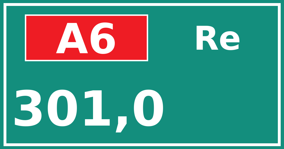 Hectometerbord A6 301,0 zijde Re