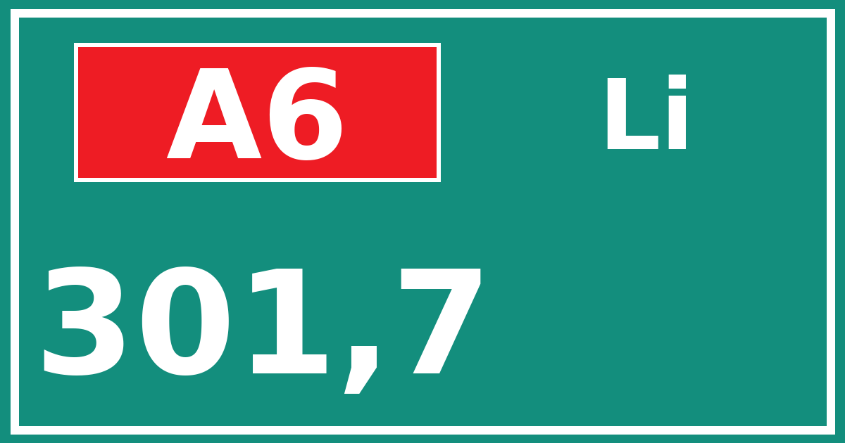 Hectometerbord A6 301,7 zijde Li