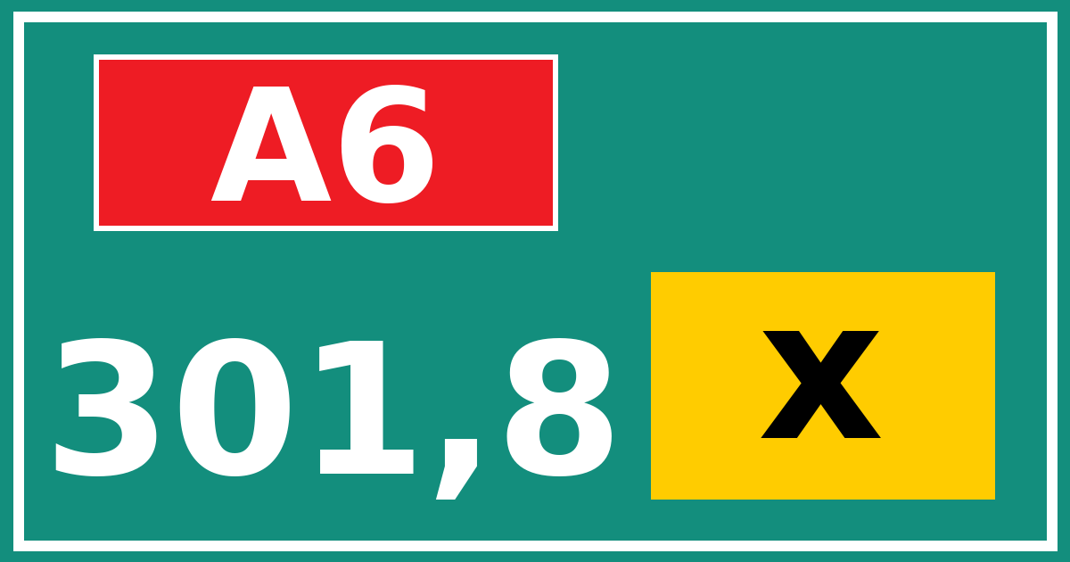 Hectometerbord A6 301,8 letter x
