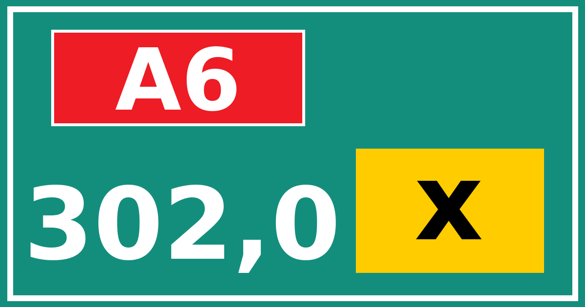 Hectometerbord A6 302,0 letter x