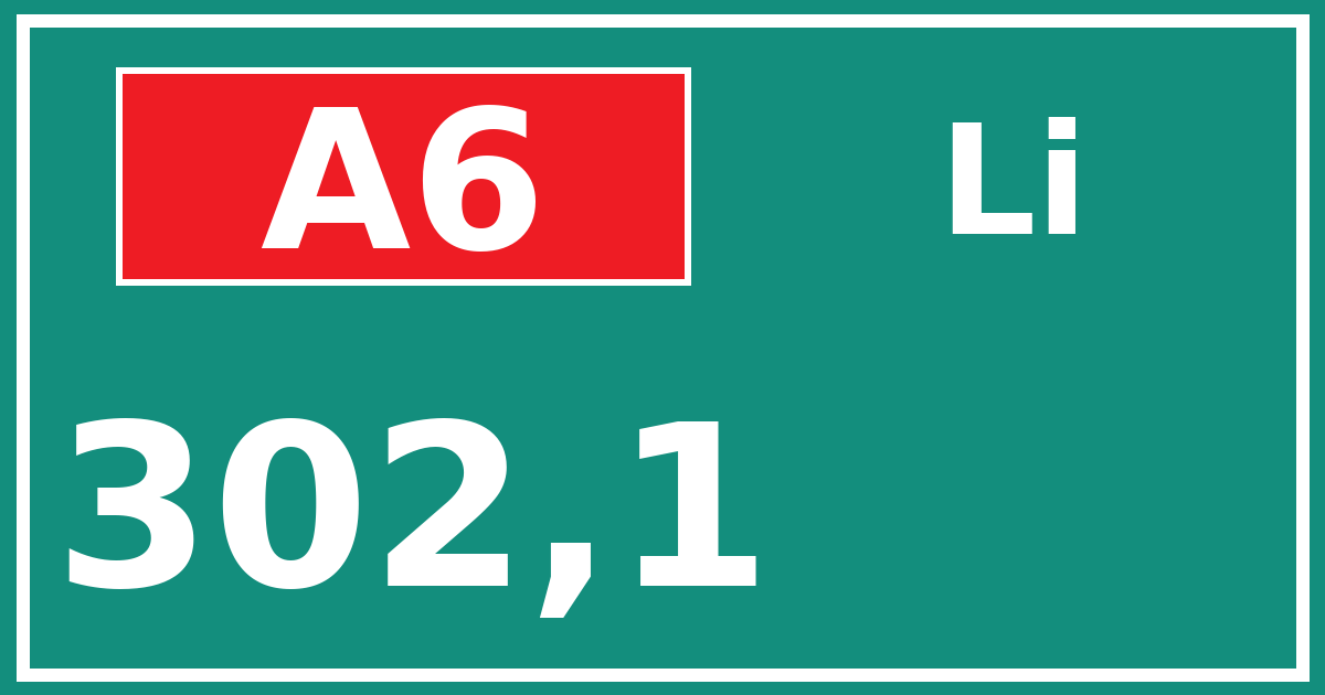 Hectometerbord A6 302,1 zijde Li