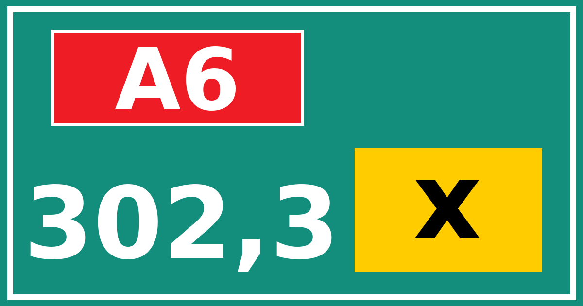 Hectometerbord A6 302,3 letter x