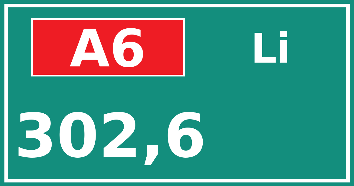 Hectometerbord A6 302,6 zijde Li