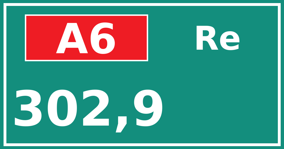 Hectometerbord A6 302,9 zijde Re