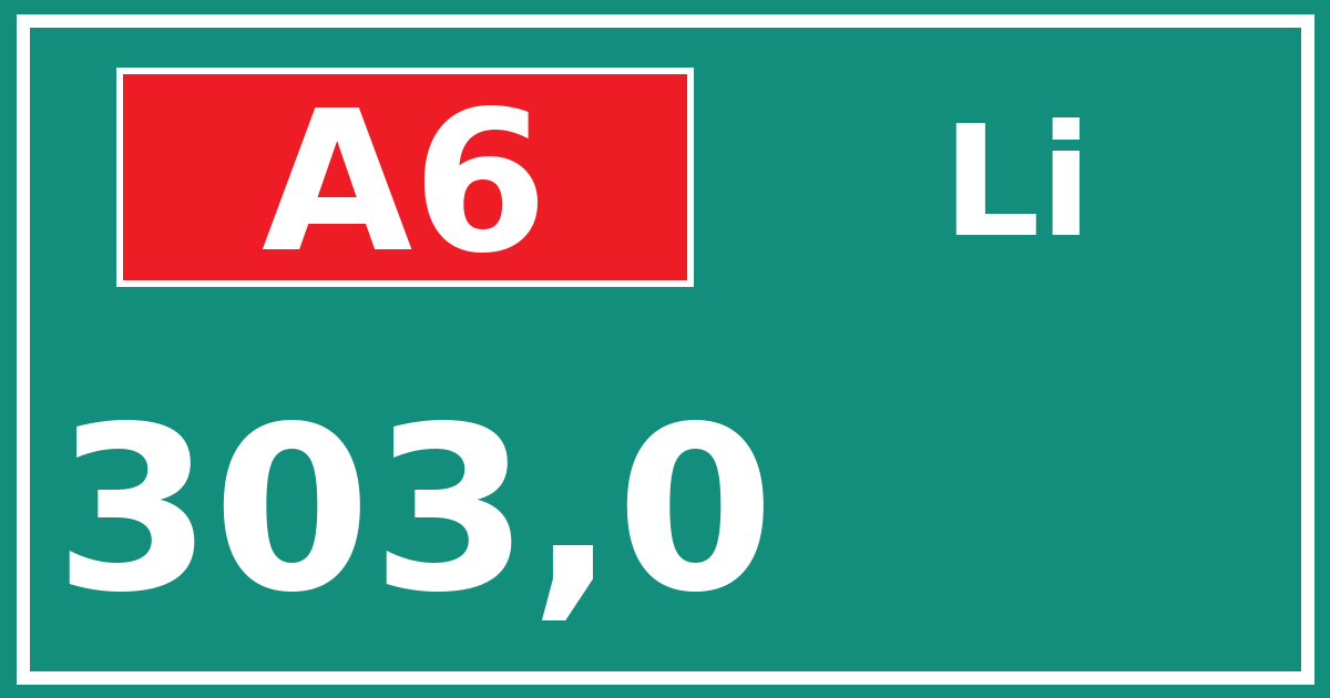Hectometerbord A6 303,0 zijde Li