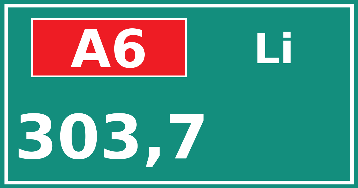 Hectometerbord A6 303,7 zijde Li