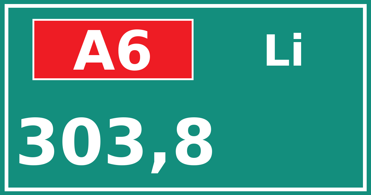 Hectometerbord A6 303,8 zijde Li