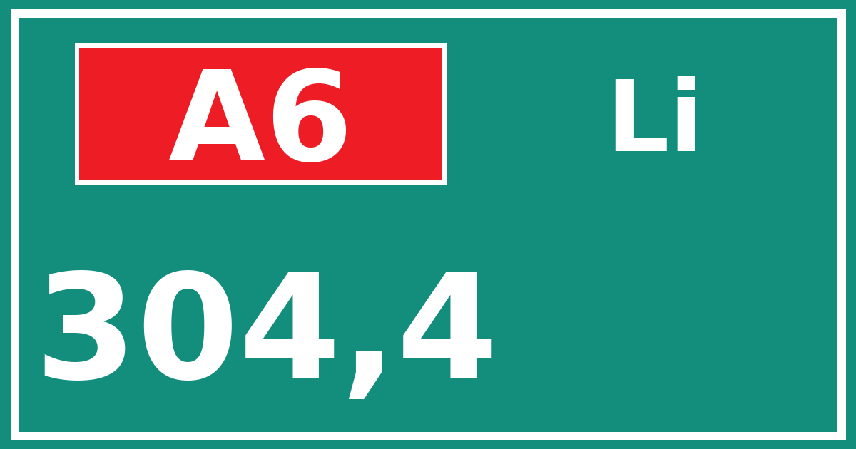 Hectometerbord A6 304,4 zijde Li