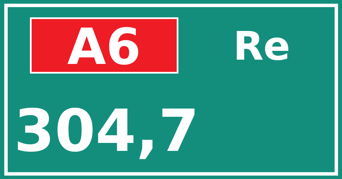 Hectometerbord A6 304,7 zijde Re