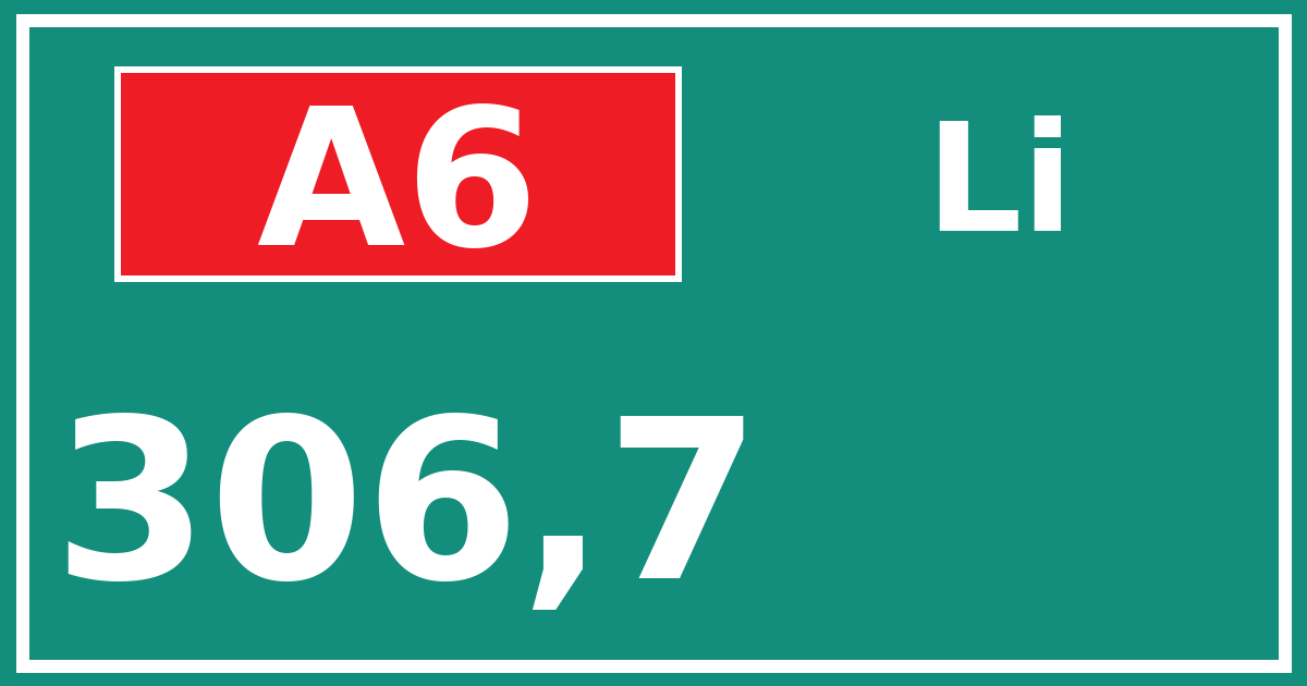 Hectometerbord A6 306,7 zijde Li