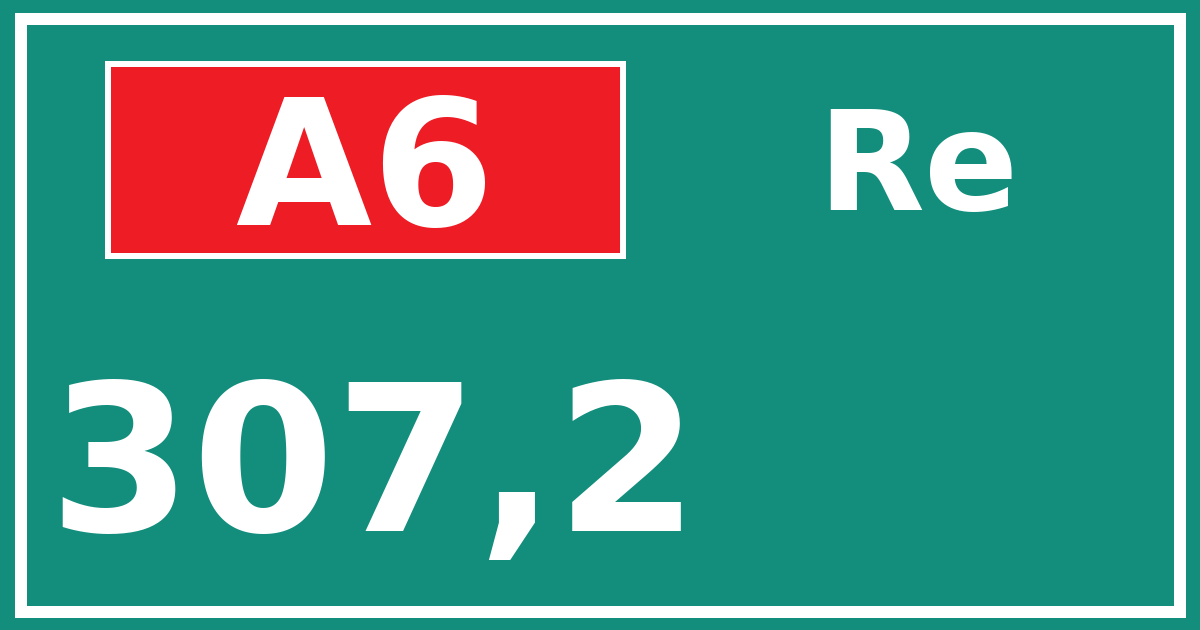 Hectometerbord A6 307,2 zijde Re