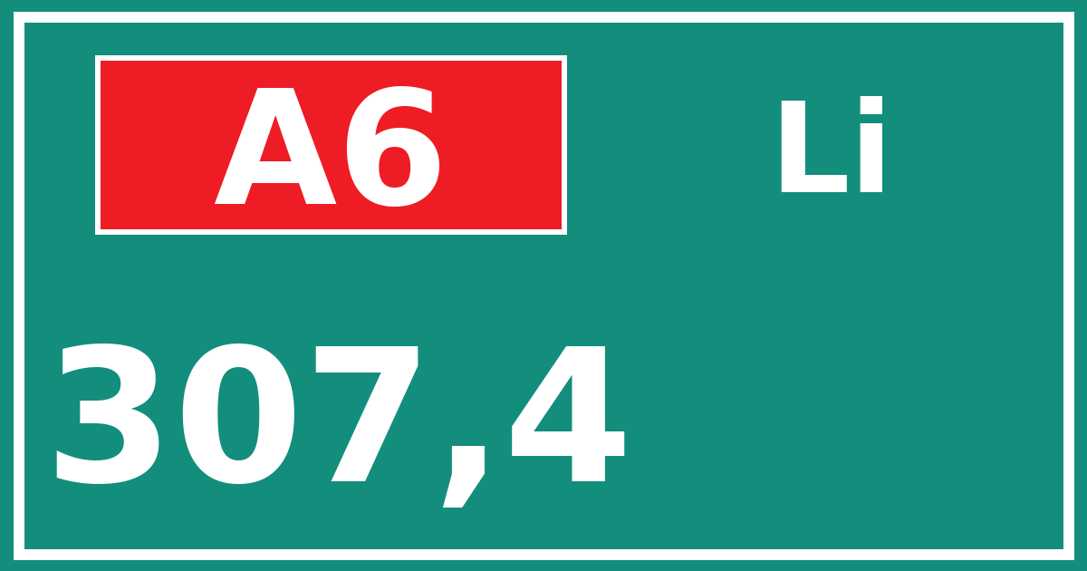 Hectometerbord A6 307,4 zijde Li