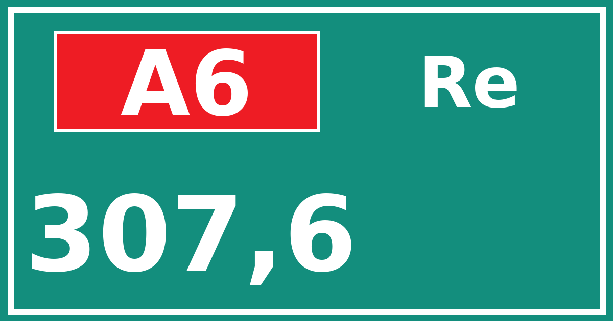 Hectometerbord A6 307,6 zijde Re