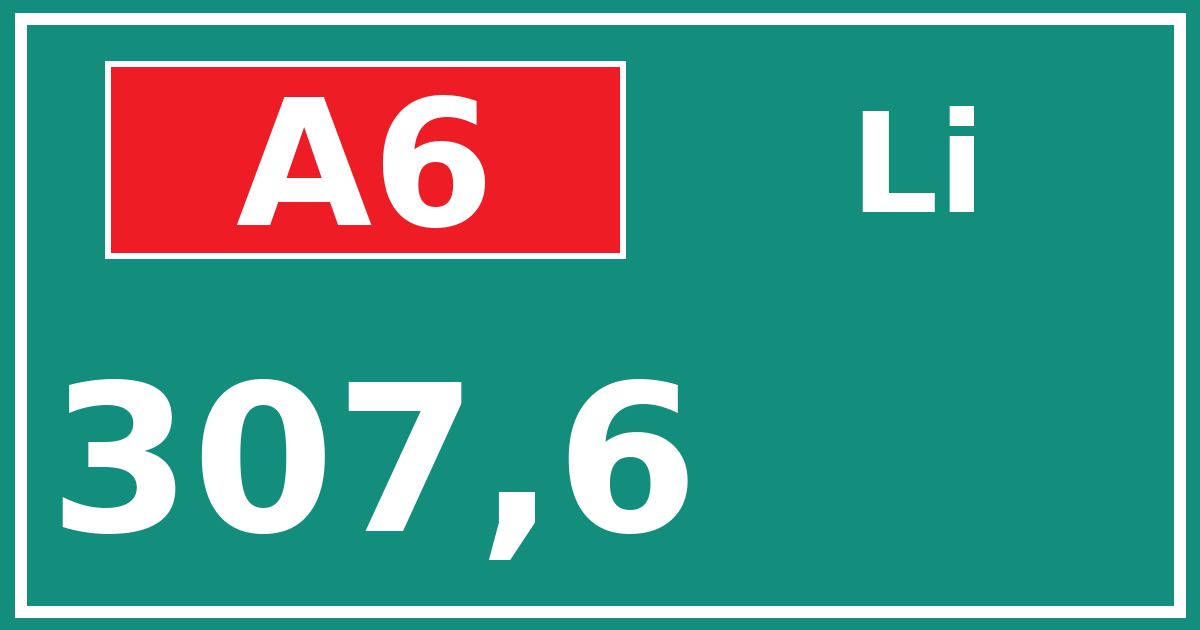 Hectometerbord A6 307,6 zijde Li