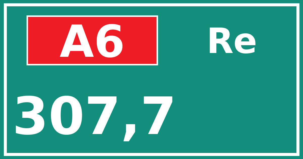 Hectometerbord A6 307,7 zijde Re