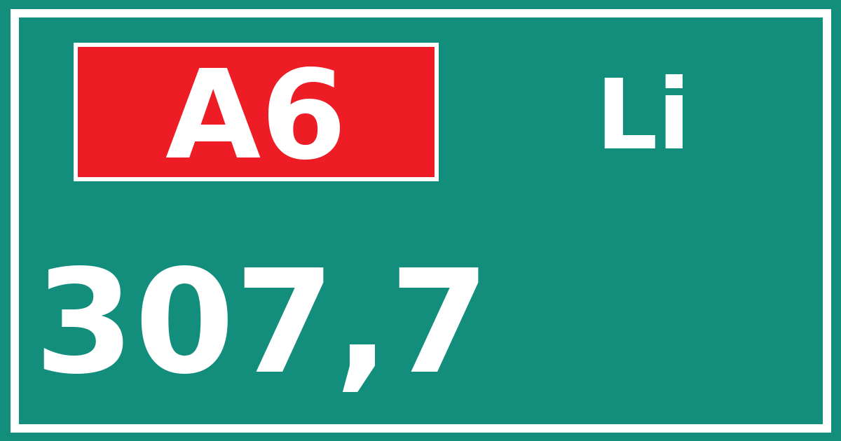 Hectometerbord A6 307,7 zijde Li