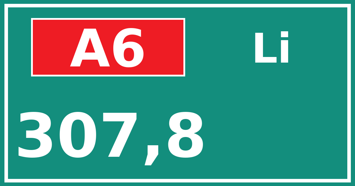 Hectometerbord A6 307,8 zijde Li
