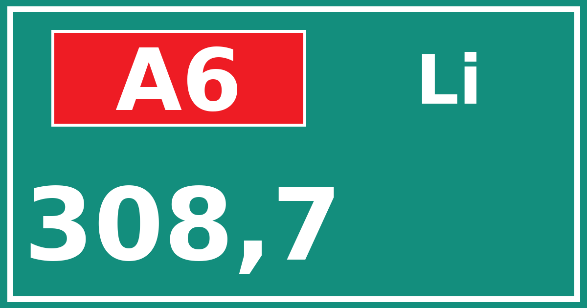 Hectometerbord A6 308,7 zijde Li