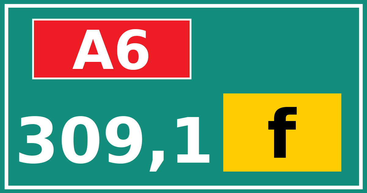 Hectometerbord A6 309,1 letter f