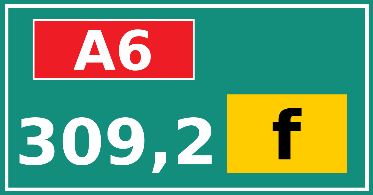 Hectometerbord A6 309,2 letter f
