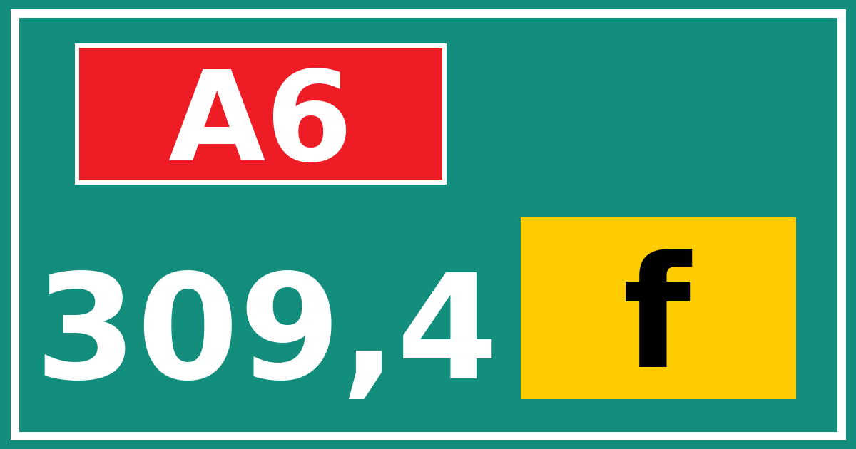 Hectometerbord A6 309,4 letter f