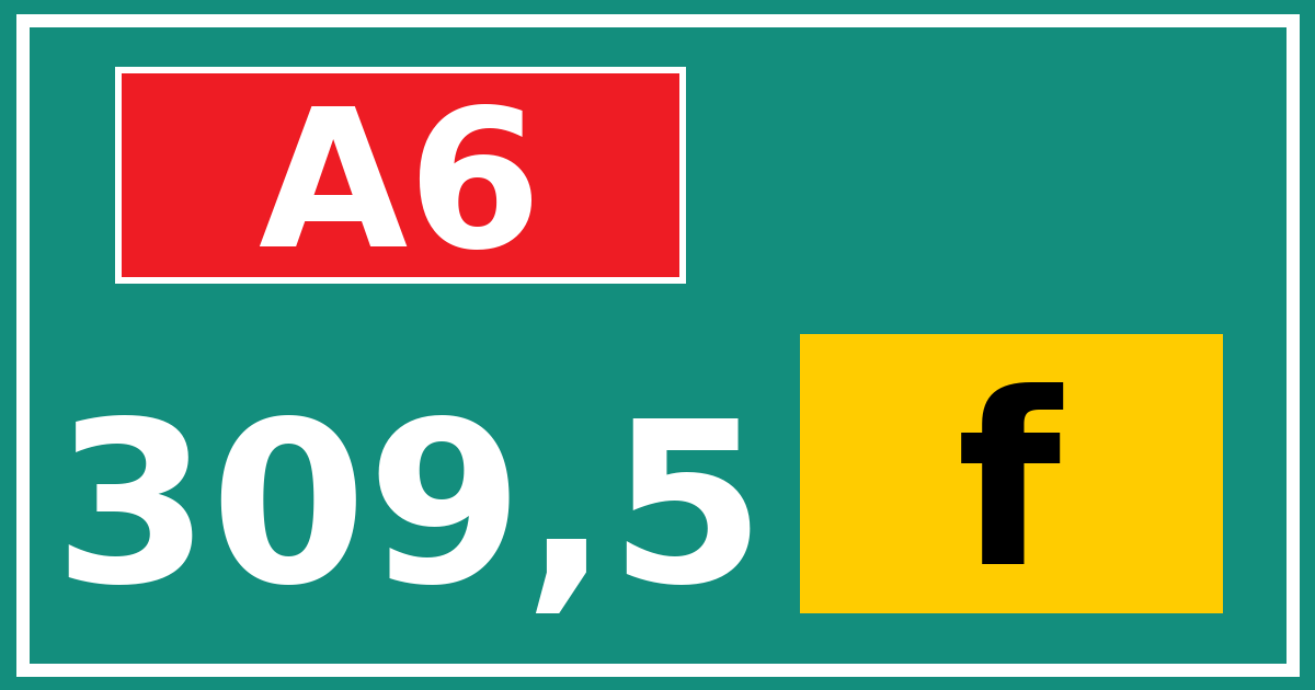 Hectometerbord A6 309,5 letter f