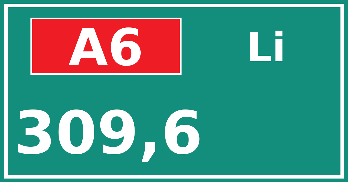 Hectometerbord A6 309,6 zijde Li