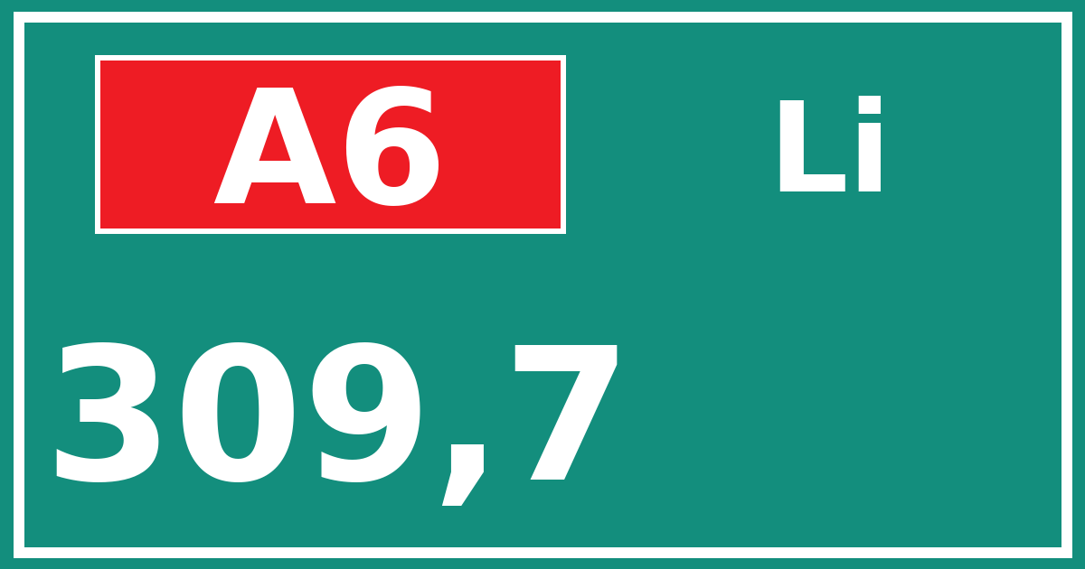 Hectometerbord A6 309,7 zijde Li