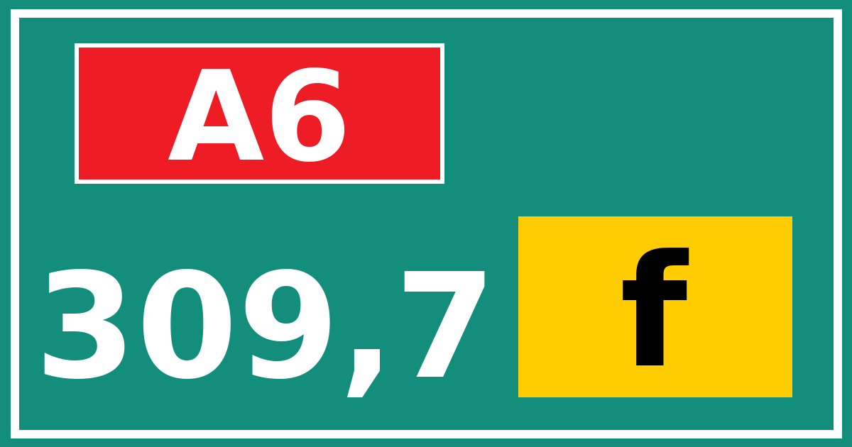 Hectometerbord A6 309,7 letter f