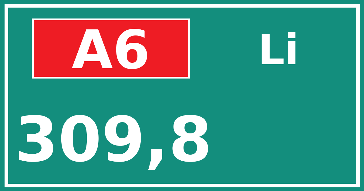 Hectometerbord A6 309,8 zijde Li