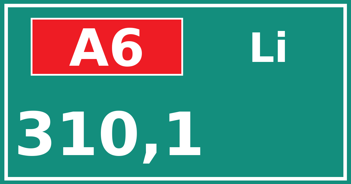 Hectometerbord A6 310,1 zijde Li