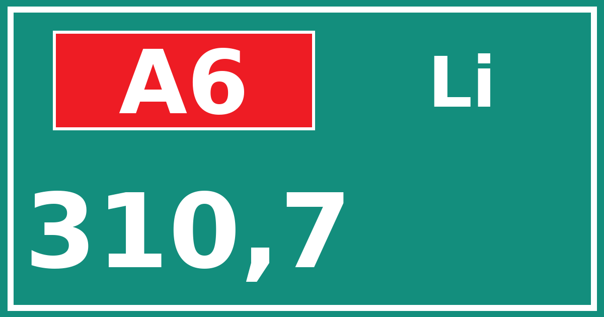 Hectometerbord A6 310,7 zijde Li